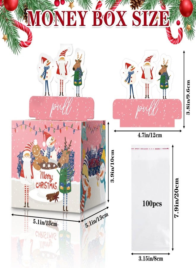 Jaywayang 2PCS Christmas Surprise Money Box for Cash Gift, Merry Christmas Money Gift Box with Card Holder for Kids Adults, DIY Fun Holiday, Includes 100Pcs Transparent Bags（Pink, Green - Image 2